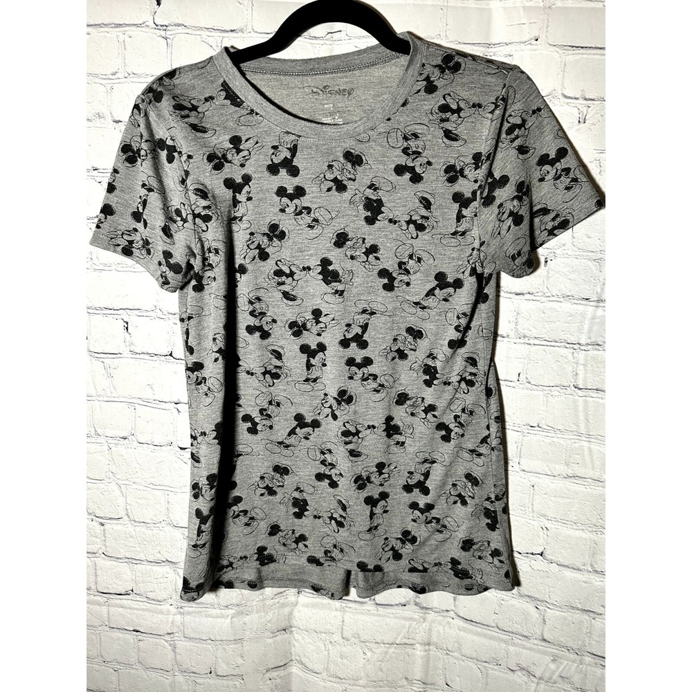 Disney Mickey Mouse All Over Print T-Shirt Womens Small Gray Short Sleeve 17028